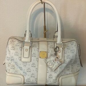 MCM Boston Bag Cream Satchel with keychain